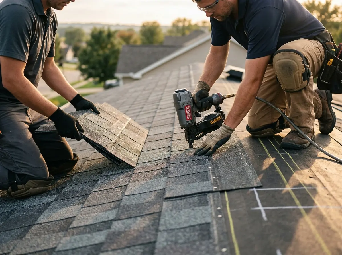 Professional roofer working on a residential roof in Yuba City